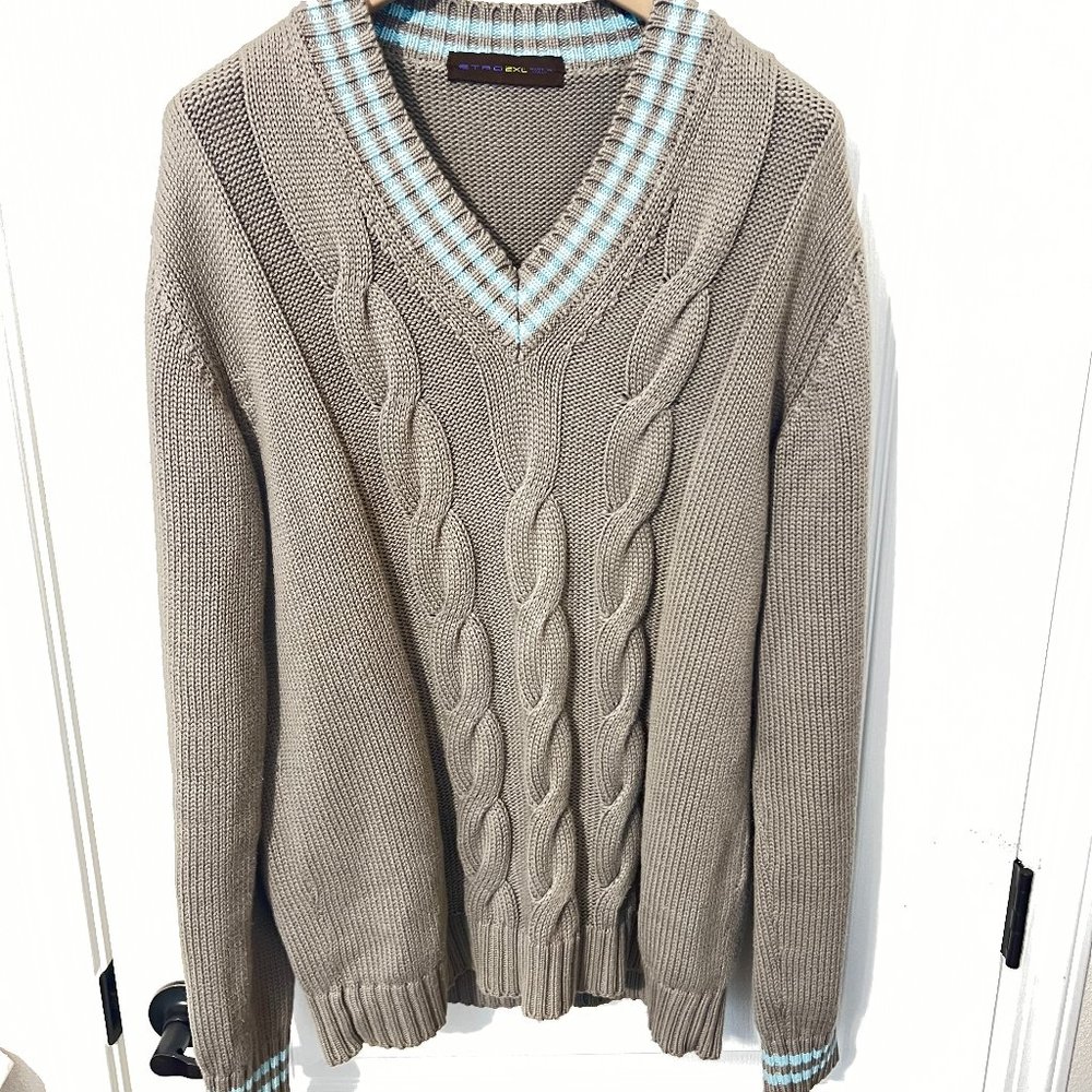 $1395 Authentic ETRO Made in ITALY Men's Olive Green V-Neck Sweaters Sz.2XL